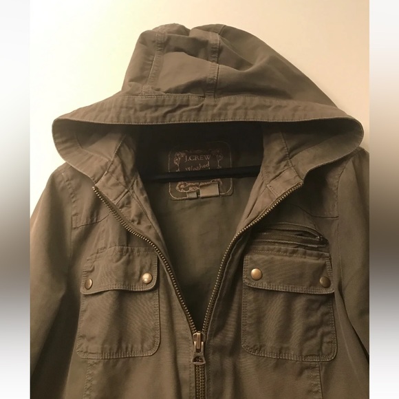 J.CREW HODDED WASHED & AGED UTILITY JACKET Coat - Sz 10 GREEN - Picture 5 of 5